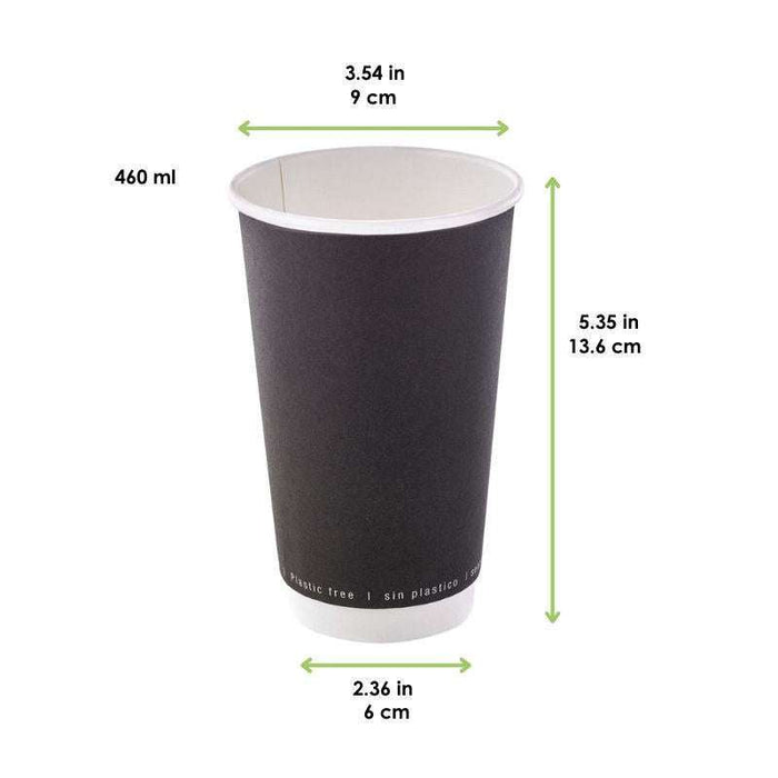 Gobelet en carton noir à double paroi sans matière plastique, Waterbased  H136mm 460ml-500Pcs