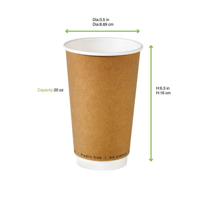 Gobelet kraft double paroi sans plastique Ø90mm H161mm 590ml - 500Pcs