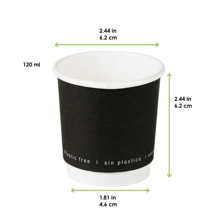 Gobelet en carton noir à double paroi sans matière plastique, Waterbased  H62mm 120ml-1000Pcs