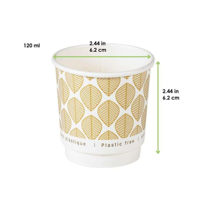 Gobelet en carton brun à double paroi sans matière plastique, Waterbased  H62mm 120ml-1000Pcs