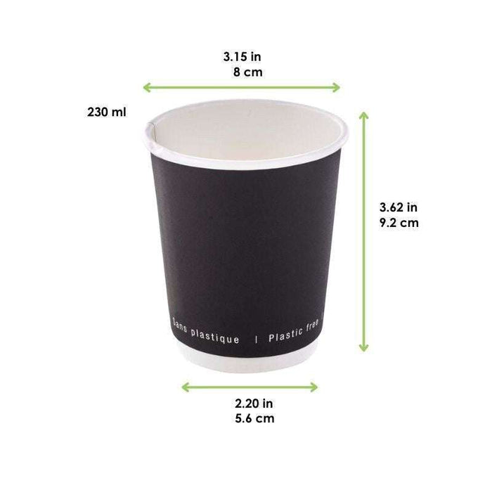 Gobelet en carton noir à double paroi sans matière plastique, Waterbased  H92mm 230ml - 500Pcs