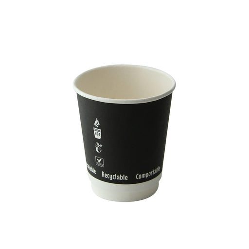 Gobelet en carton noir à double paroi sans matière plastique, Waterbased  H92mm 230ml - 500Pcs