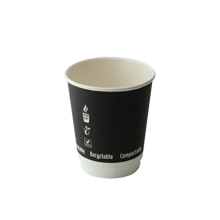 Gobelet en carton noir à double paroi sans matière plastique, Waterbased  H92mm 230ml - 500Pcs