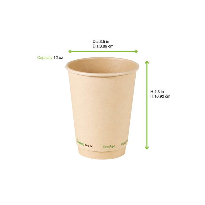 Gobelet brun en carton fibre de bambou à double paroi sans plastique, Waterbased  H110mm 350ml-500Pcs