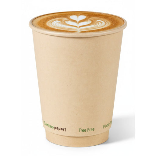 Gobelet brun en carton fibre de bambou à double paroi sans plastique, Waterbased  H110mm 350ml-500Pcs