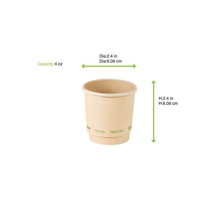 Gobelet brun en carton fibre de bambou à double paroi sans plastique, Waterbased  H62mm 120ml-1000Pcs