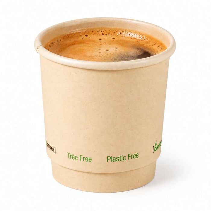 Gobelet brun en carton fibre de bambou à double paroi sans plastique, Waterbased  H62mm 120ml-1000Pcs