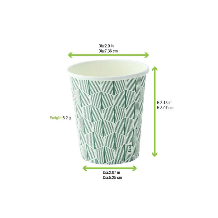 Gobelet carton blanc décor feuille  H92mm 230ml - 1000Pcs