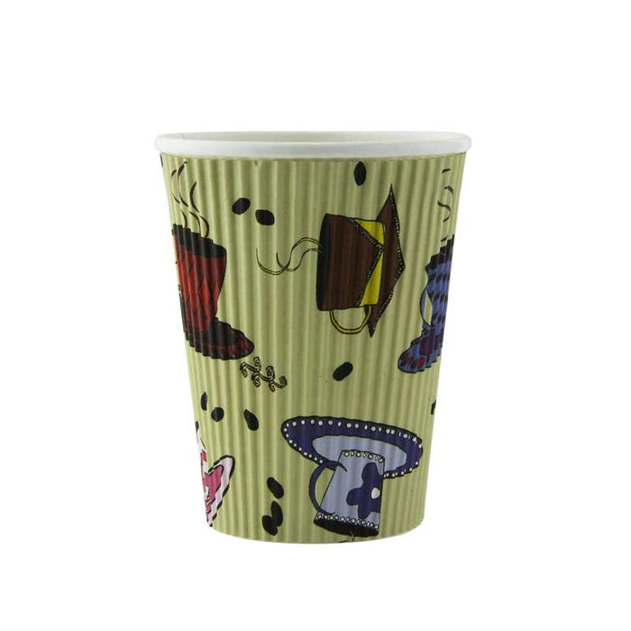Gobelet double paroi jaune motif « Tea Cup » pour boissons chaudes Ø90mm H108mm 350ml - 500Pcs