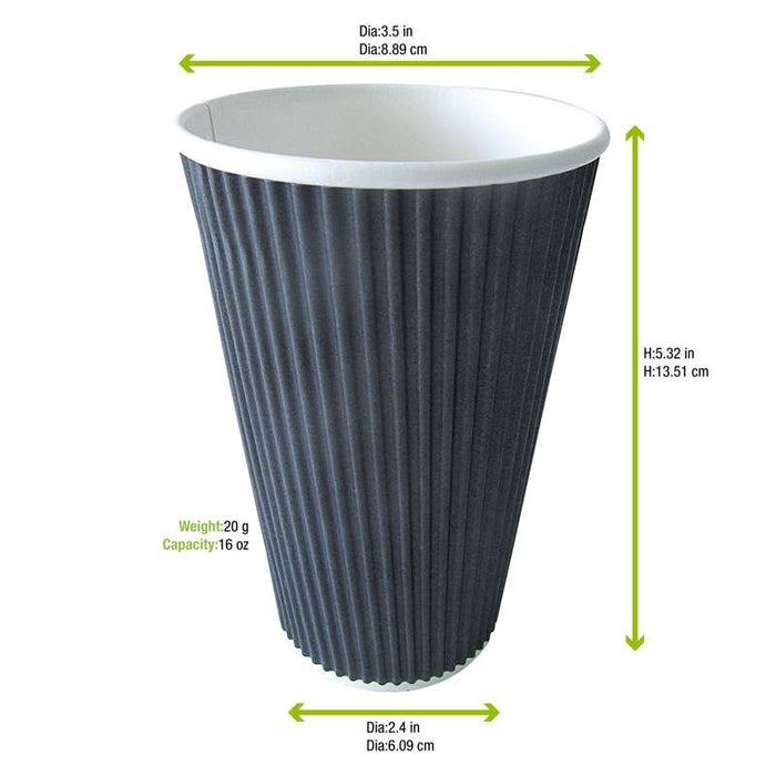 Gobelet carton double paroi noir "Rippley"   H136mm 450ml - 500Pcs