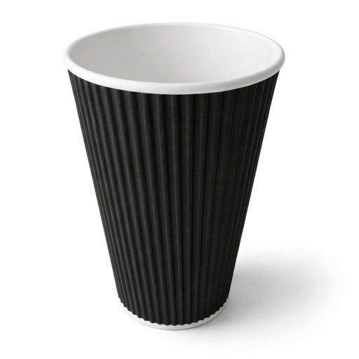 Vaso Rippley de cartón corrugado negro de doble pared 450ml A136mm - 25Uds