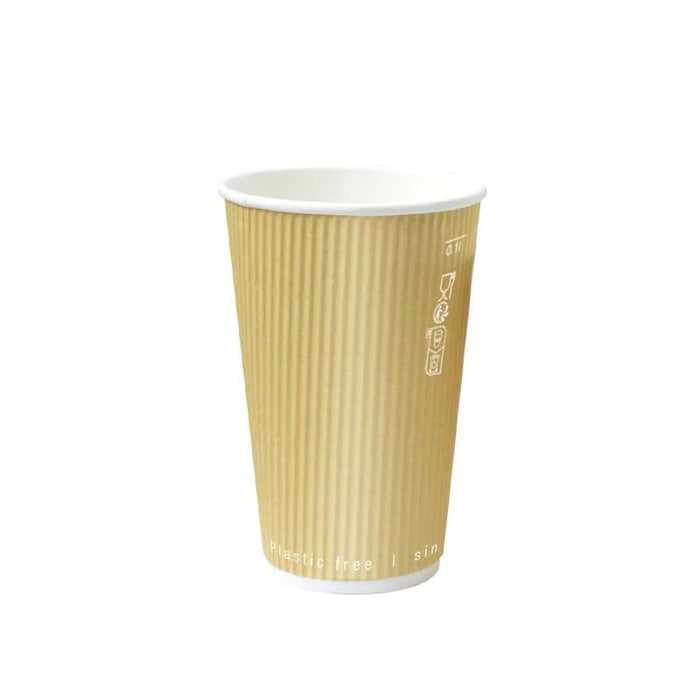 Gobelet Rippley en carton kraft ondulé beige à double paroi  H136mm 470ml-500Pcs