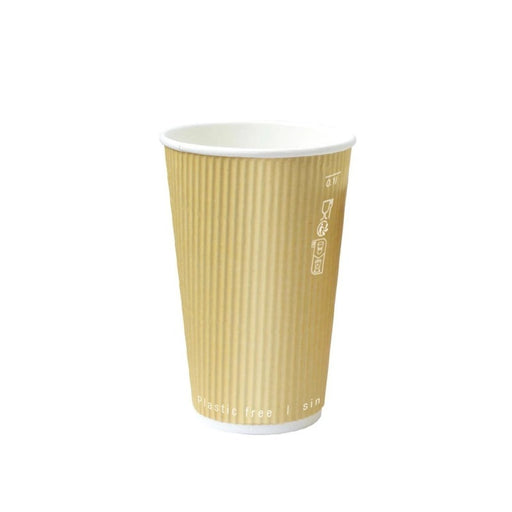 Gobelet Rippley en carton kraft ondulé beige à double paroi  H136mm 470ml-500Pcs