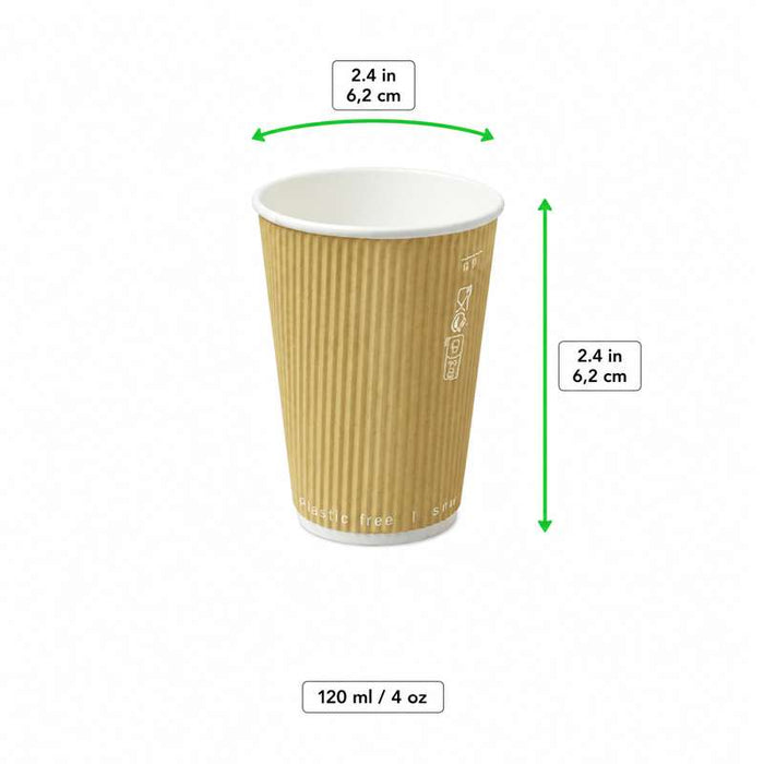 Gobelet carton ondulé beige double paroi "Rippley" Ø62mm H62mm 120ml - 1000Pcs