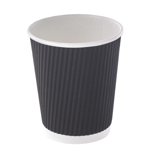 Gobelet Rippley en carton kraft ondulé noir à double paroi  H92mm 230ml-1000Pcs