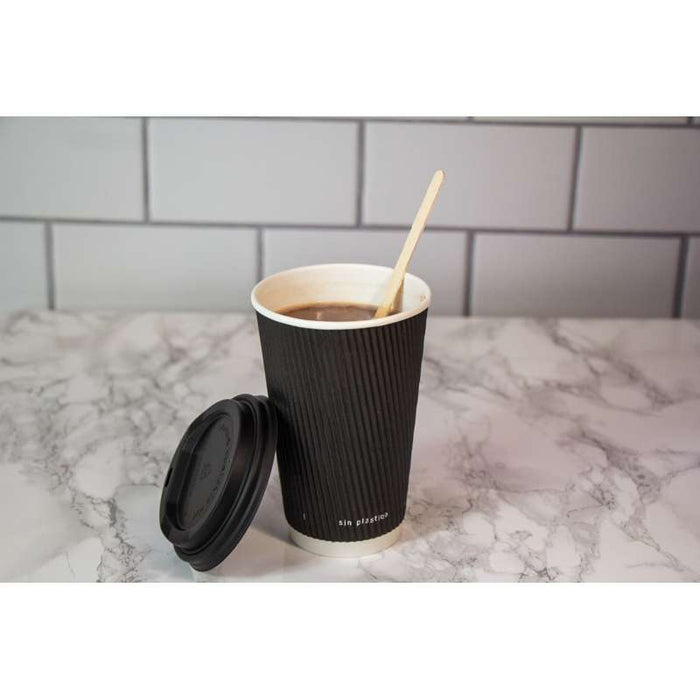 Gobelet double paroi "Rippley" noir en carton sans plastique Ø90mm H110mm 350ml - 500Pcs