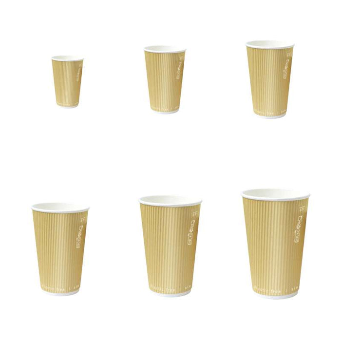 Gobelet Rippley en carton kraft ondulé beige à double paroi sans plastique, Waterbased  H136mm 460ml - 500Pcs