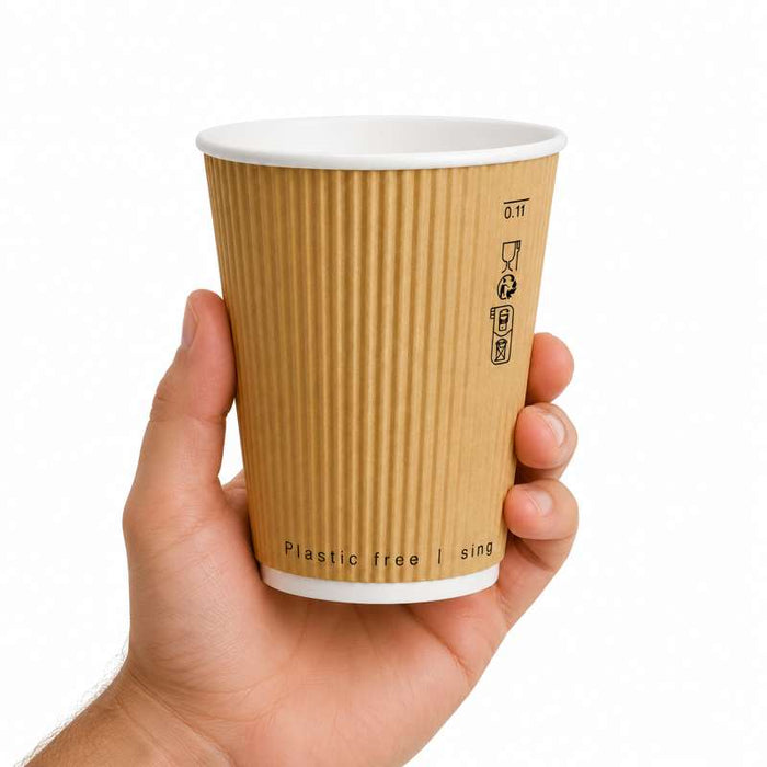 Gobelet "Rippley" beige double paroi en carton sans plastique Ø90mm H110mm 350ml - 500Pcs