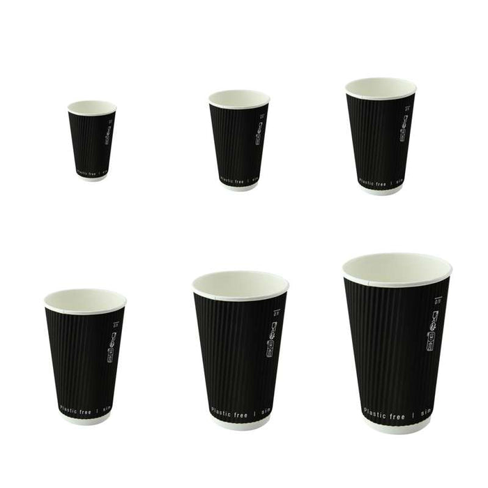 Gobelet double paroi "Rippley" noir en carton sans plastique Ø90mm H110mm 350ml - 500Pcs