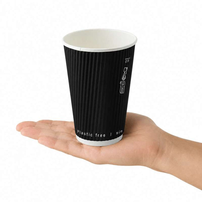 Gobelet "Rippley" noir double paroi sans plastique Ø90mm H136mm 460ml - 500Pcs
