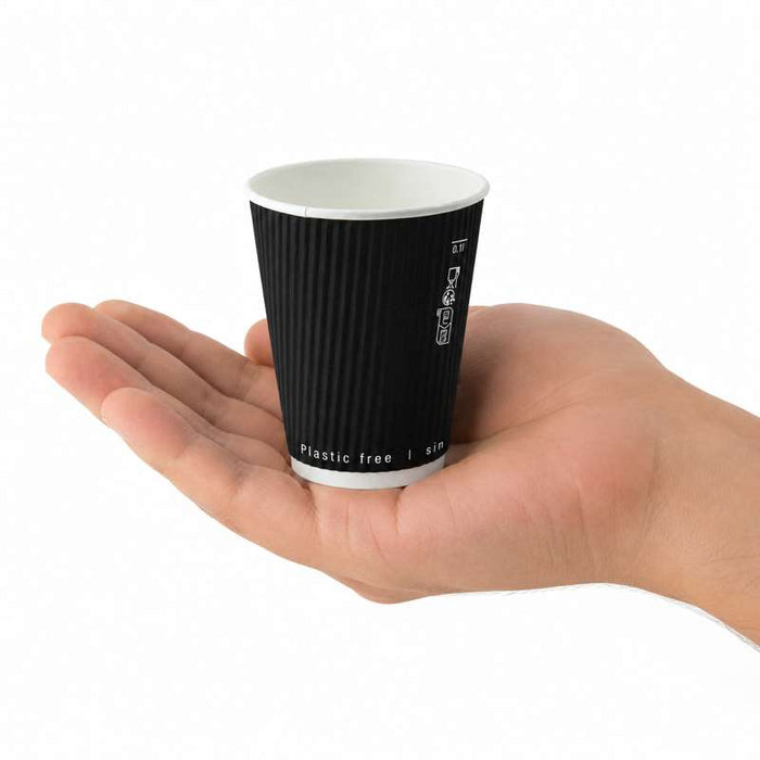 Gobelet "Rippley" noir en carton ondulé double paroi sans plastique Ø62mm H62mm 120ml - 1000Pcs