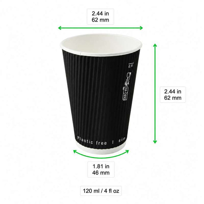 Gobelet "Rippley" noir en carton ondulé double paroi sans plastique Ø62mm H62mm 120ml - 1000Pcs