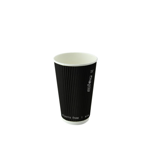 Gobelet Rippley en carton kraft ondulé noir à double paroi sans plastique, Waterbased  H92mm 230ml - 500Pcs