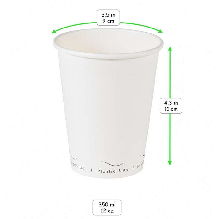 Gobelet Eden blanc en carton sans plastique, Waterbased  H110mm 350ml-1000Pcs