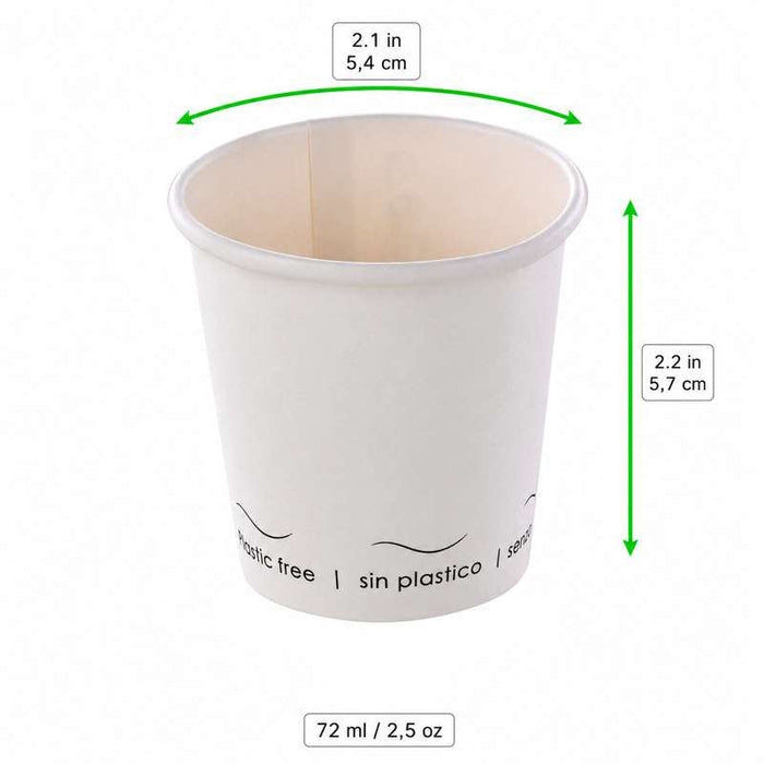 Gobelet Eden blanc en carton sans plastique, Waterbased  H57mm 72ml-1000Pcs