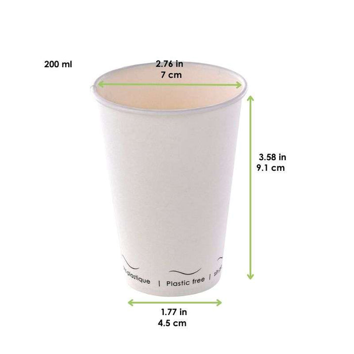 Gobelet Eden blanc en carton sans plastique, Waterbased  H91mm 200ml-1000Pcs