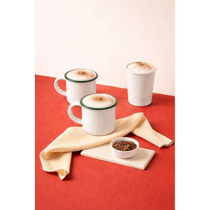 Mug Enamel blanc en acier émaillé à bord vert   H75mm 350ml - 12Pcs