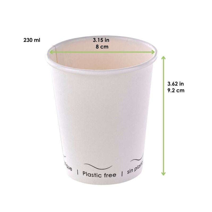Gobelet Eden blanc en carton sans plastique, Waterbased  H92mm 230ml-1000Pcs