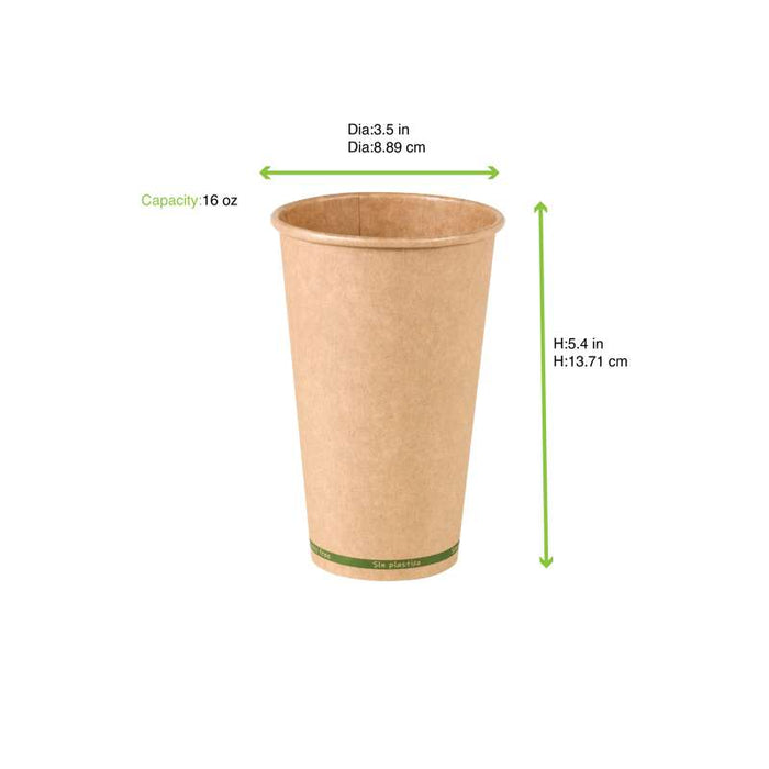 Gobelet Zen en carton kraft brun sans plastique, Waterbased  H136mm 460ml-1000Pcs