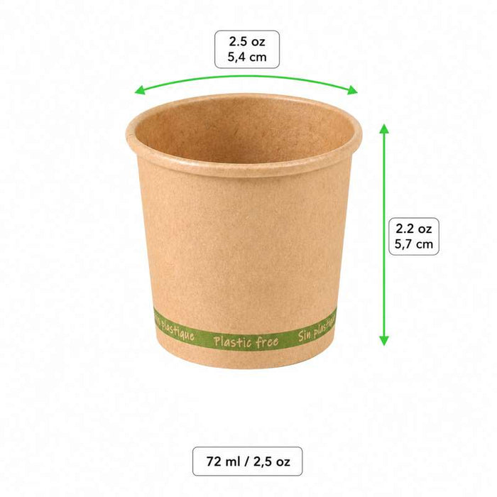 Gobelet Zen en carton kraft brun sans plastique, Waterbased  H57mm 72ml-1000Pcs