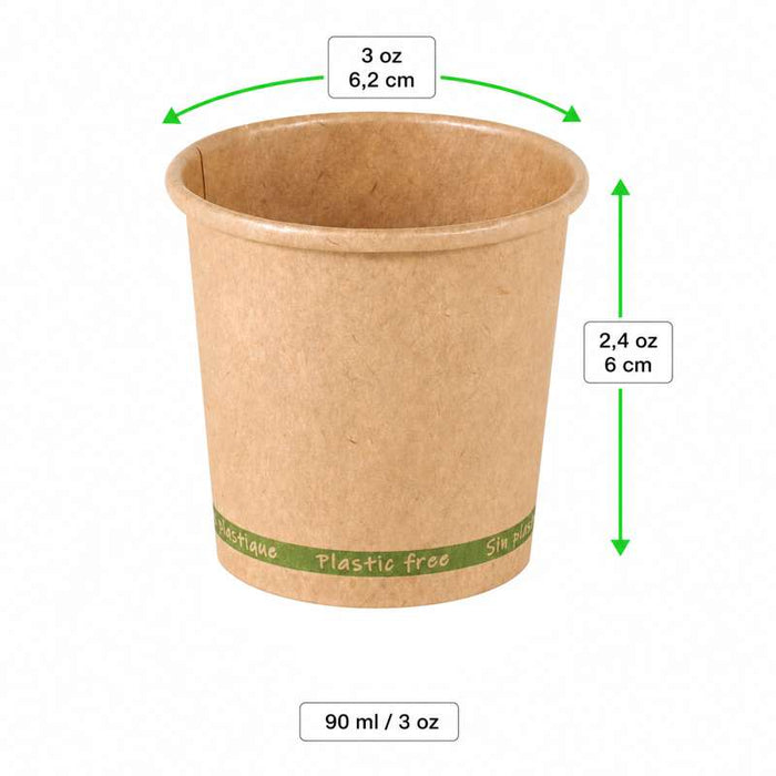 Gobelet Zen en carton kraft brun sans plastique, Waterbased  H60mm 90ml-1000Pcs