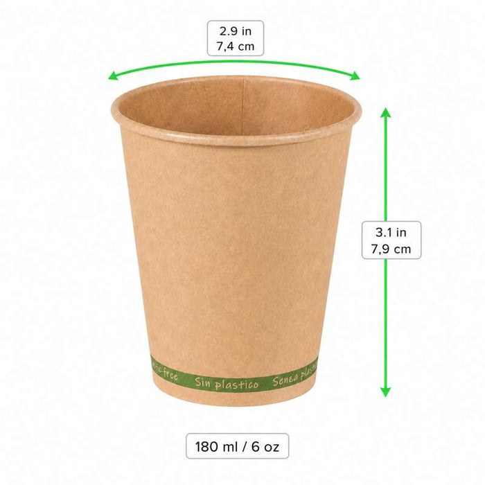 Gobelet Zen en carton kraft brun sans plastique, Waterbased  H79mm 180ml-1000Pcs