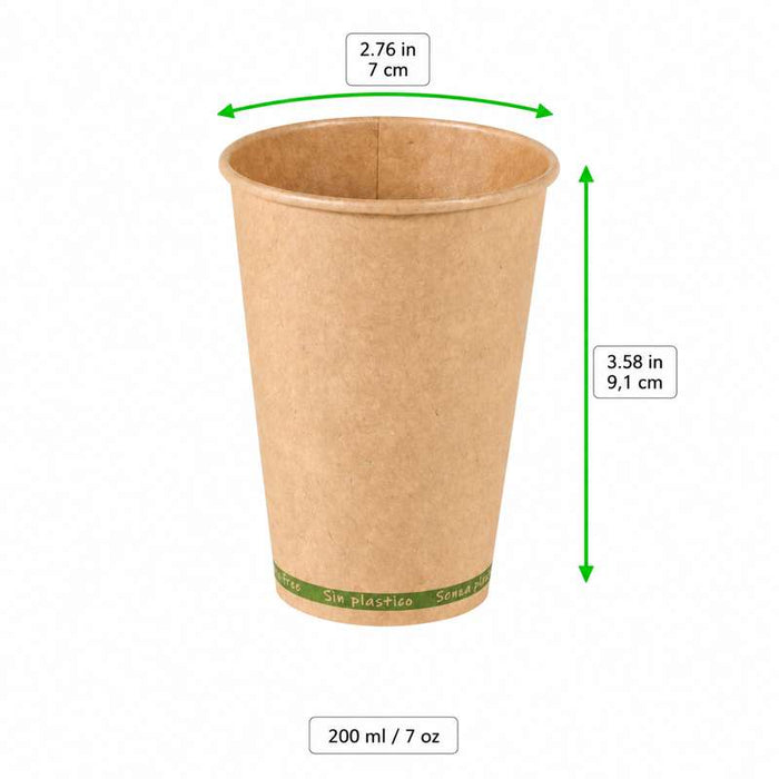 Gobelet Zen en carton kraft brun sans plastique, Waterbased  H91mm 200ml-1000Pcs