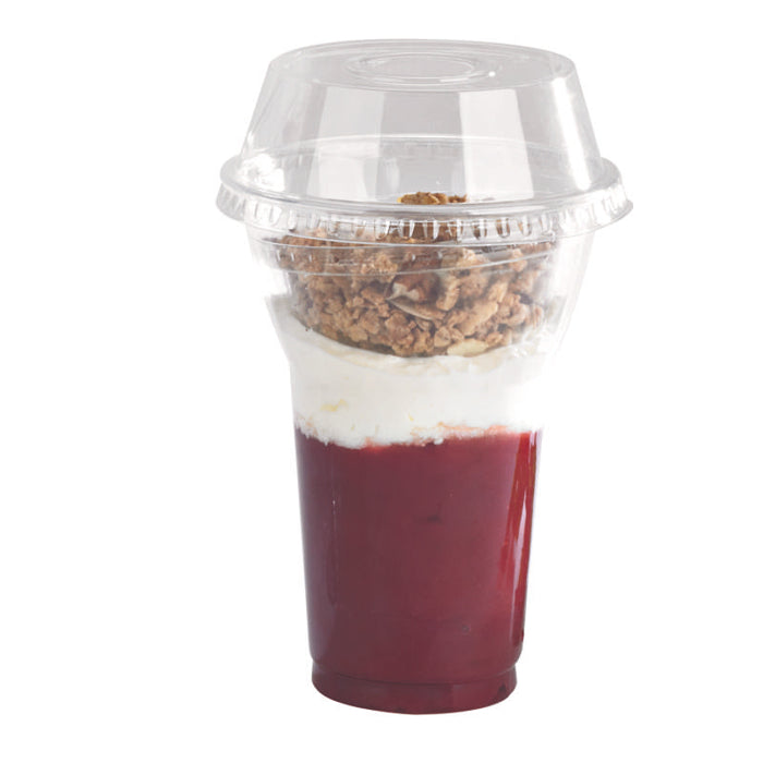 Pot / Coupe transparent plastique PET avec couvercle dôme et trou   H127mm 450ml - 400Pcs