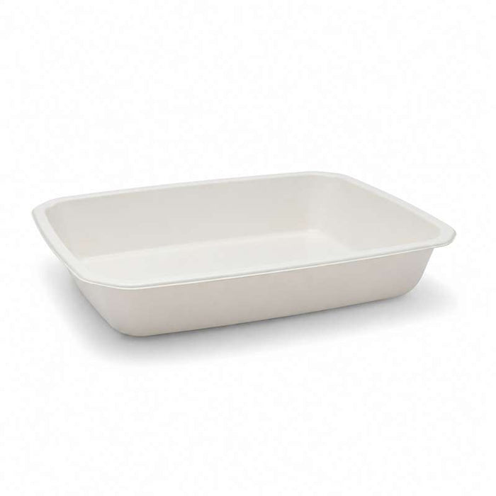 Barquette gastronorme 1/2 scellable en pulpe blanche laminée PLA 325x265mm H52mm 3000ml - 240Pcs