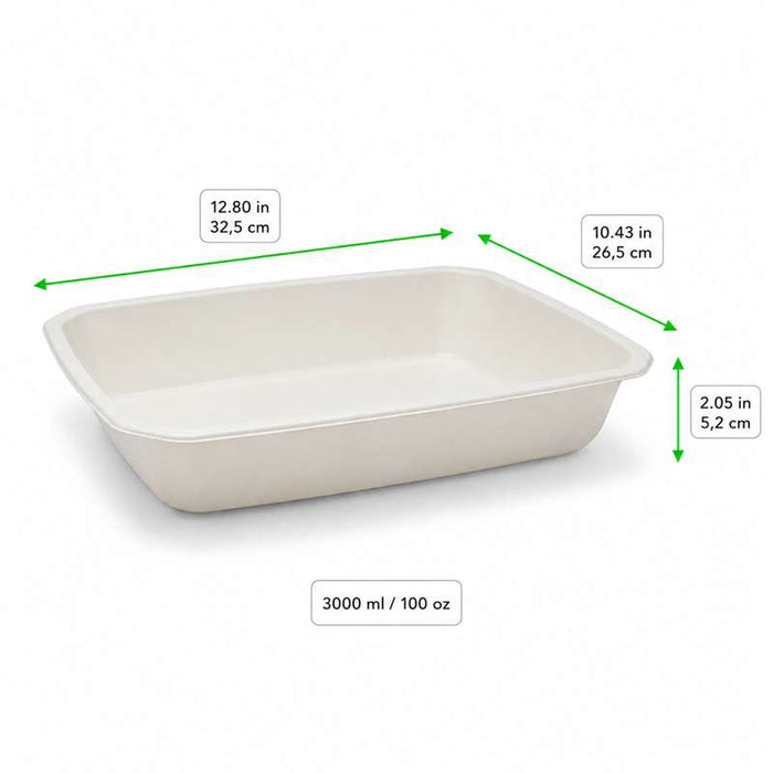 Barquette gastronorme 1/2 scellable en pulpe blanche laminée PLA 325x265mm H52mm 3000ml - 240Pcs