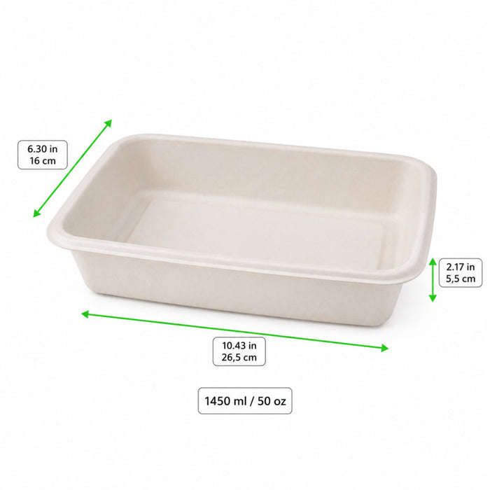 Barquette scellable pulpe laminée PLA "gastronorme" 1/4 265x160mm H55mm 1450ml-400Pcs