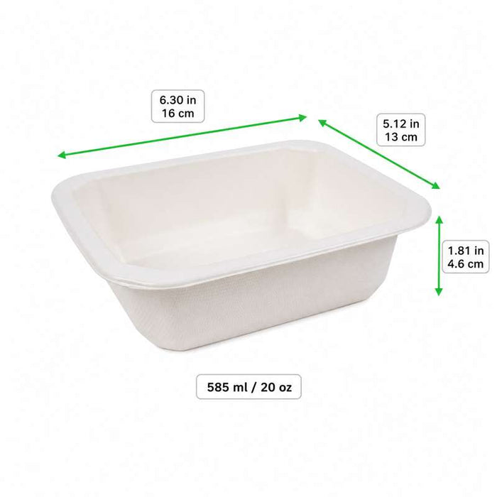 Barquette "gastronorme" 1/8 scellable en pulpe blanche laminée PLA 160x130mm H46mm 585ml - 400Pcs