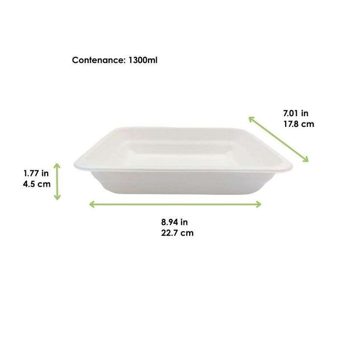 Barquette scellable blanche en pulpe de canne 227x178mm H45mm 1300ml-200Pcs