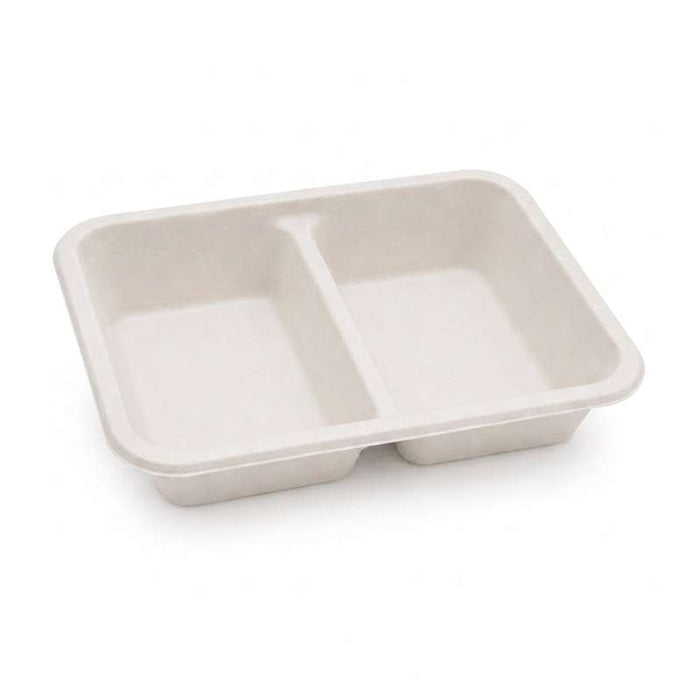 Barquette scellable blanche en pulpe de canne avec 2 compartiments 227x178mm H45mm 1060ml-200Pcs