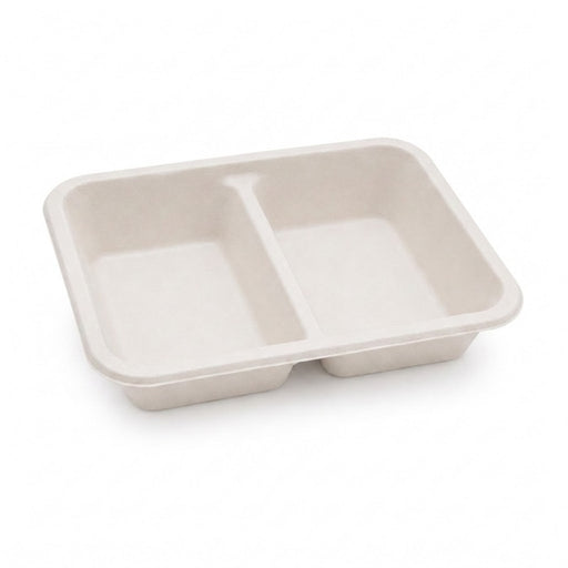 Barquette scellable blanche en pulpe de canne avec 2 compartiments 227x178mm H45mm 1060ml-200Pcs