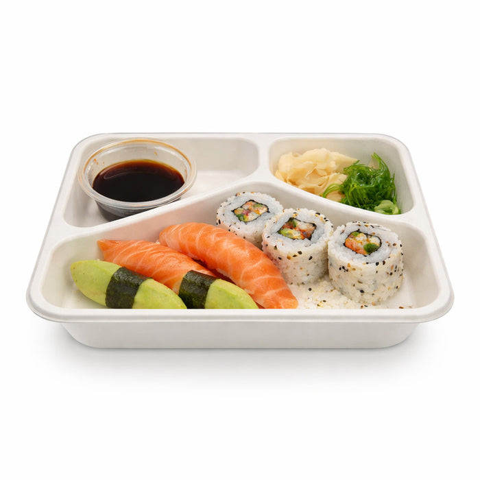 Barquette scellable blanche en pulpe de canne avec 3 compartiments 227x178mm H45mm 890ml-200Pcs