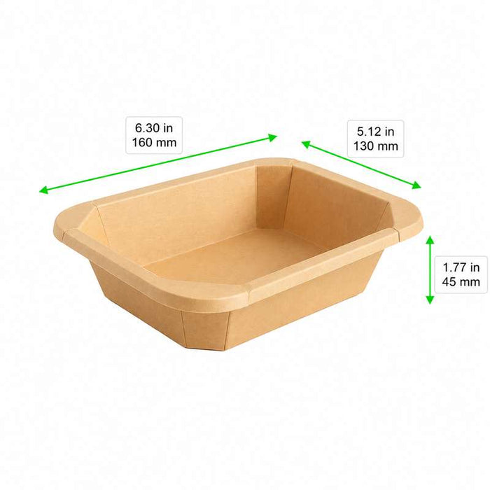 Barquette gastronorme 1/8 scellable en carton brun 160x130mm H45mm - 300Pcs