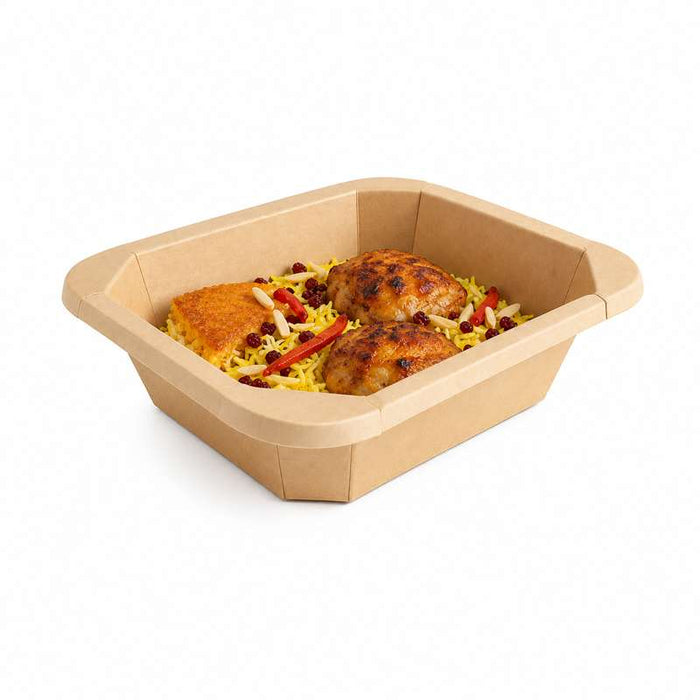 Barquette gastronorme 1/8 scellable en carton brun 160x130mm H45mm - 300Pcs