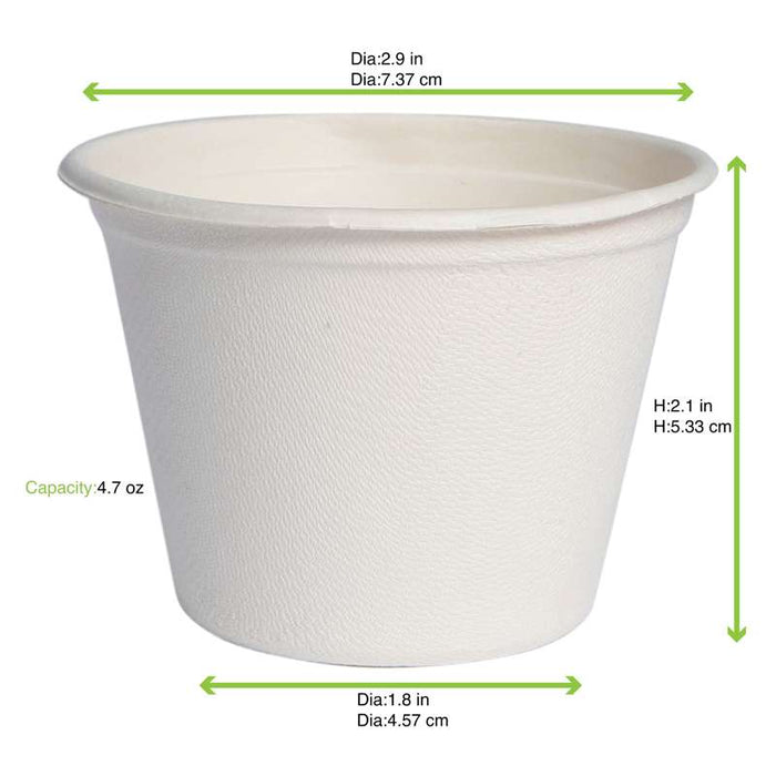 Pot à dessert en pulpe blanche Ø77mm H53mm 133ml - 1000Pcs