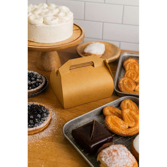 Boîte pâtissière haute carton kraft avec poignée 110x100mm H153mm - 50Pcs